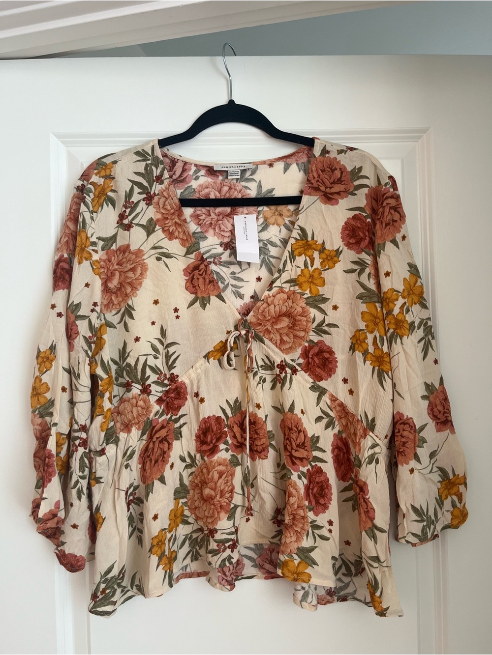 Floral Wrap Blouse in Cream with Rust & Mustard